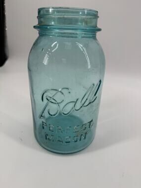 Vintage Blue Ball Perfect Mason Jar Aqua Glass Quart Canning Bottom Mark 1